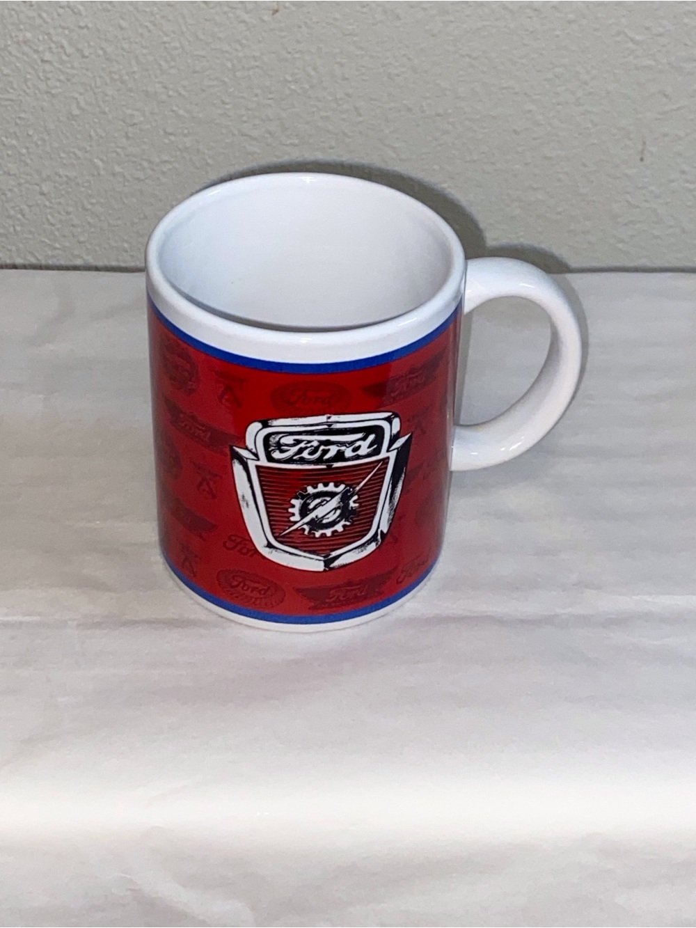 VTG,Completely FoMoCo Ford Red Mug with Blue Trim and White Handle Collectable